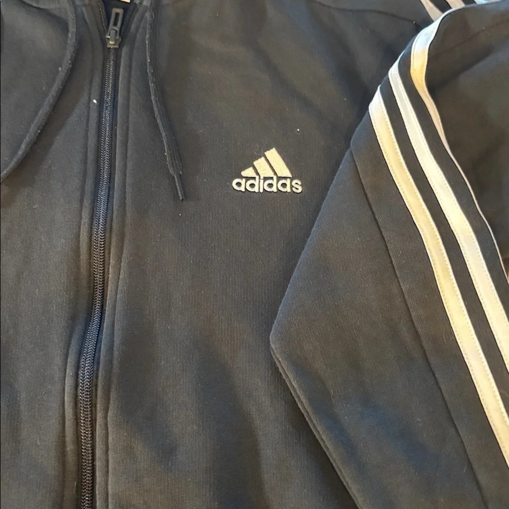 Adidas men’s Black and White Striped Hoodie size small